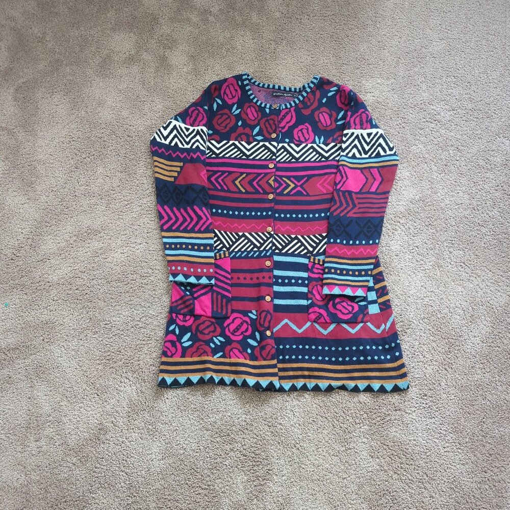 Gudrun Sjoden Artsy Pattern Long Cardigan Size Small